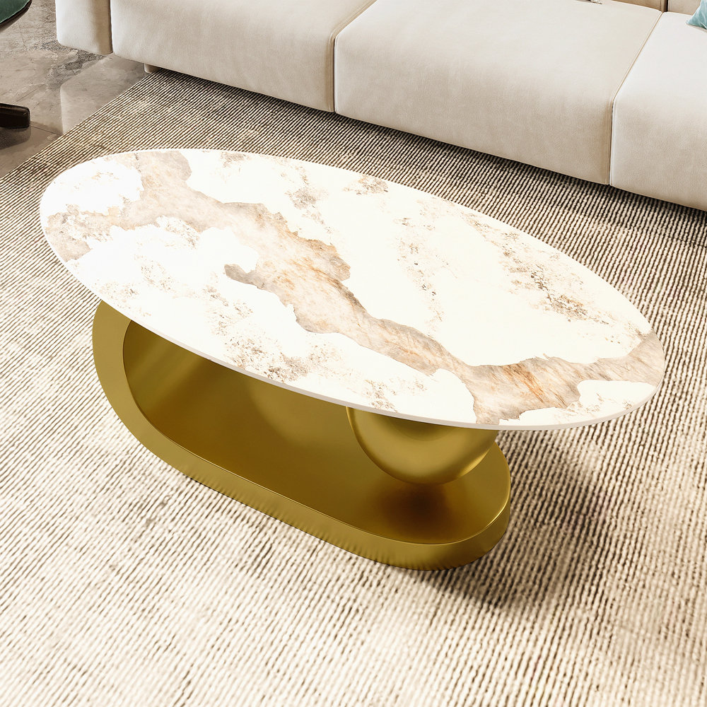 Everly Quinn Modern Oval Coffee Table For Living Room, Marble Pattern ...