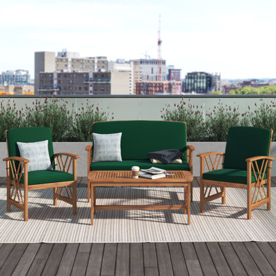 Ensemble de conversation de terrasse en bois massif pour 4 personnes Calhoun
