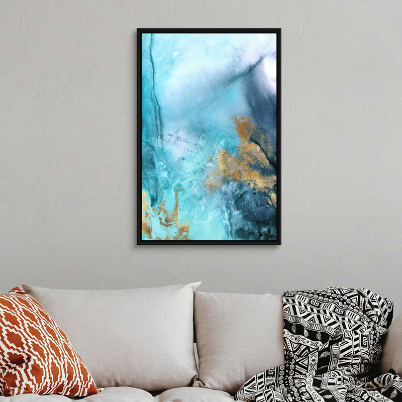 Reproduction d’art sur toile, "Gold Under the Sea I" par Eva watts, Cadre noir, H 38 po x l 26 po x P 1,75 po