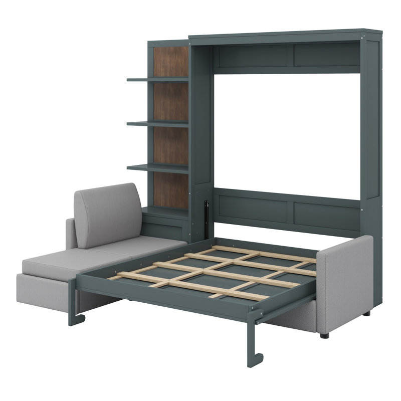 Murphy Bed Wall Bed With Sofa And Shelves, Gray