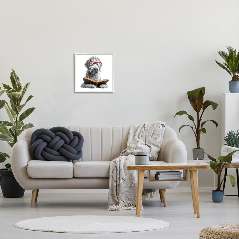 Az-046-Livre de lecture pour chien encadré, H 17 po x l 17 po x P 1,5 po, Giclée encadrée blanc bord de mer