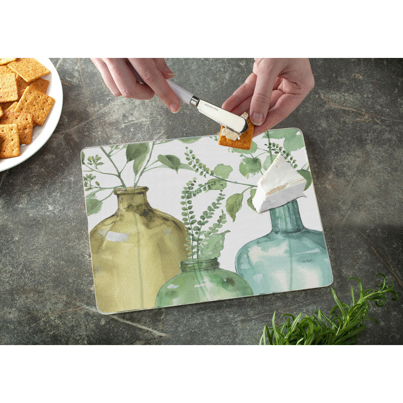 Greenery Design Tempered Glass Rectangular Cutting Board