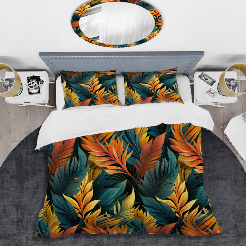 Literie Green and Orange Exotic Jungle Foliage II, Housse de couette simple + 1 taie décorative stan