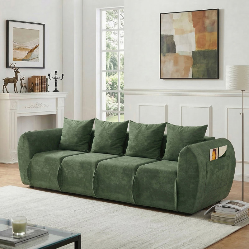 Modern Modular Sectional Sofa - Ultra Soft Chenille Green Boneless Couch, Cloud Couches for Living Room with Comfy Seat, Side Storage Pocket & No Assembly Required (Loveseat)