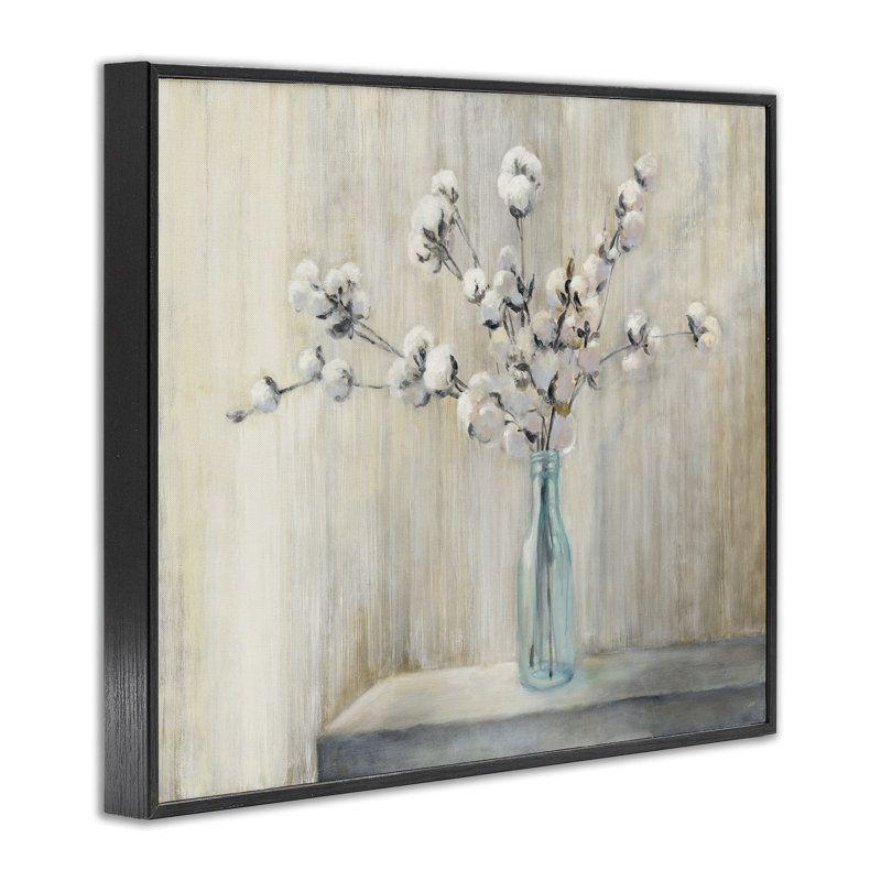 «Beautiful Cotton Flower Paint», impression sur toile, H 16 po x l 20 po, Giclée encadrée noir minuit