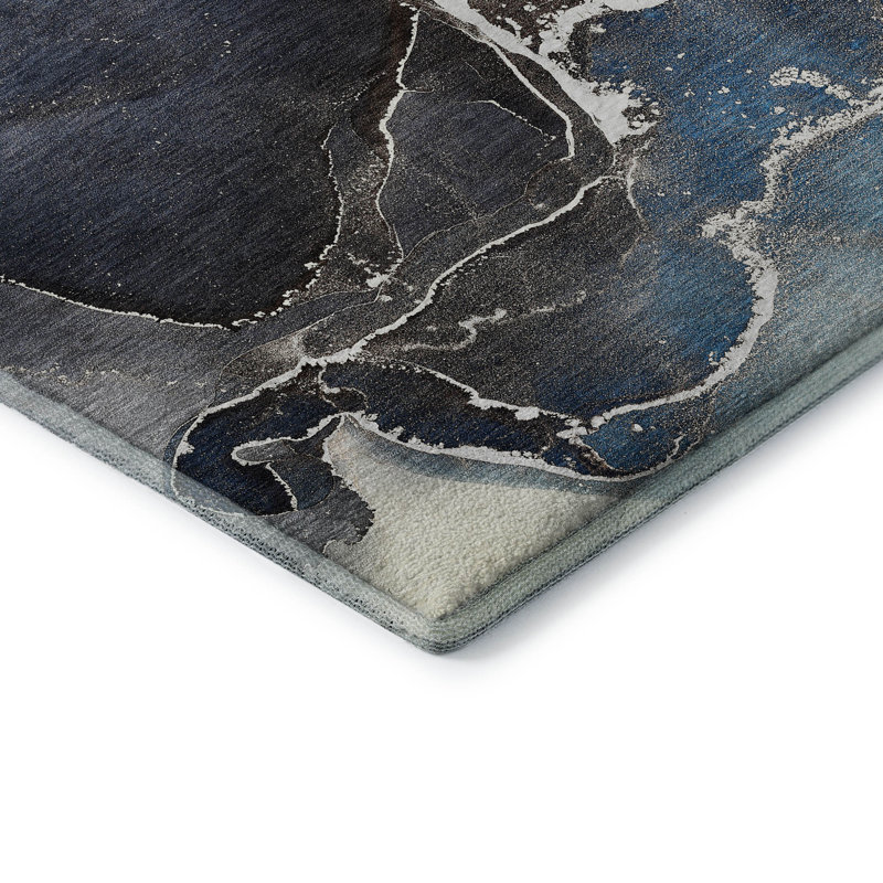 Tapis bleu marine 9 pi x 12 pi lavable à la machine Premium Cerrito AMF503, Rectangle 8 pi x 10 pi
