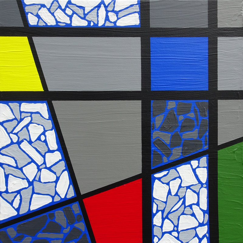One-of-a-Kind Original Anginette «Mosaic Color Grid-Cobalt Blue on Black», peinture sur toile