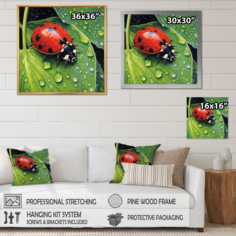 " Red And Black Ladybugs I ", 16" H x 16" W x 1" D, Gold Floater Framed