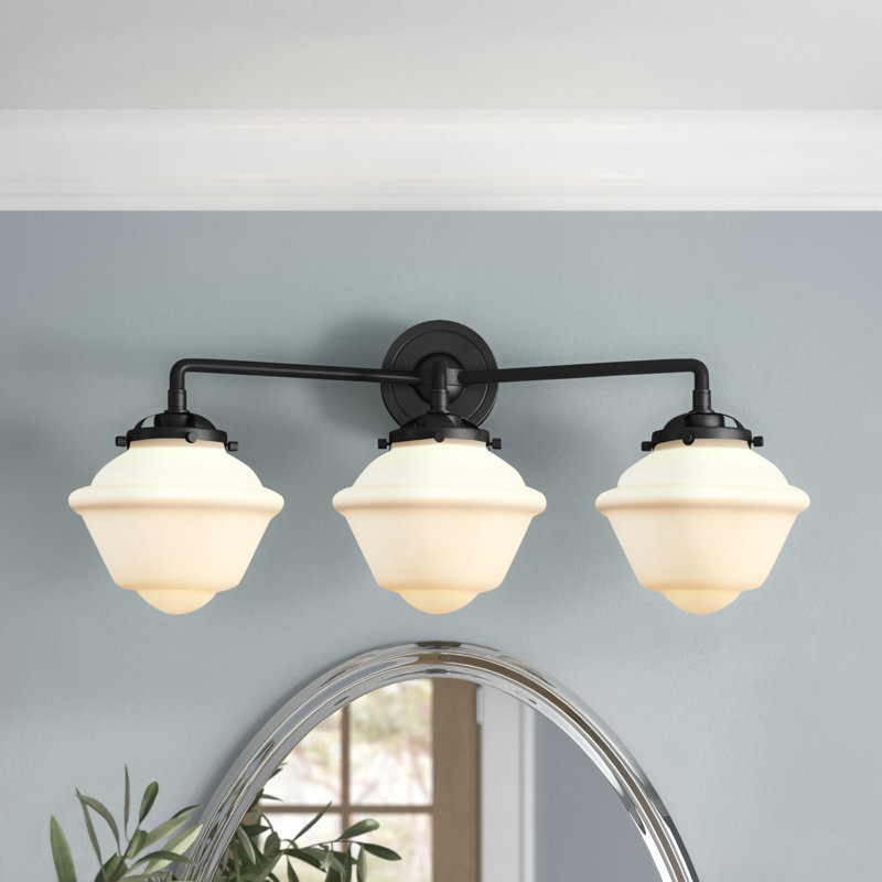 Éclairage pour salle de bain 3 lumières Baptiste, Blanc mat, DEL, Bronze huilé