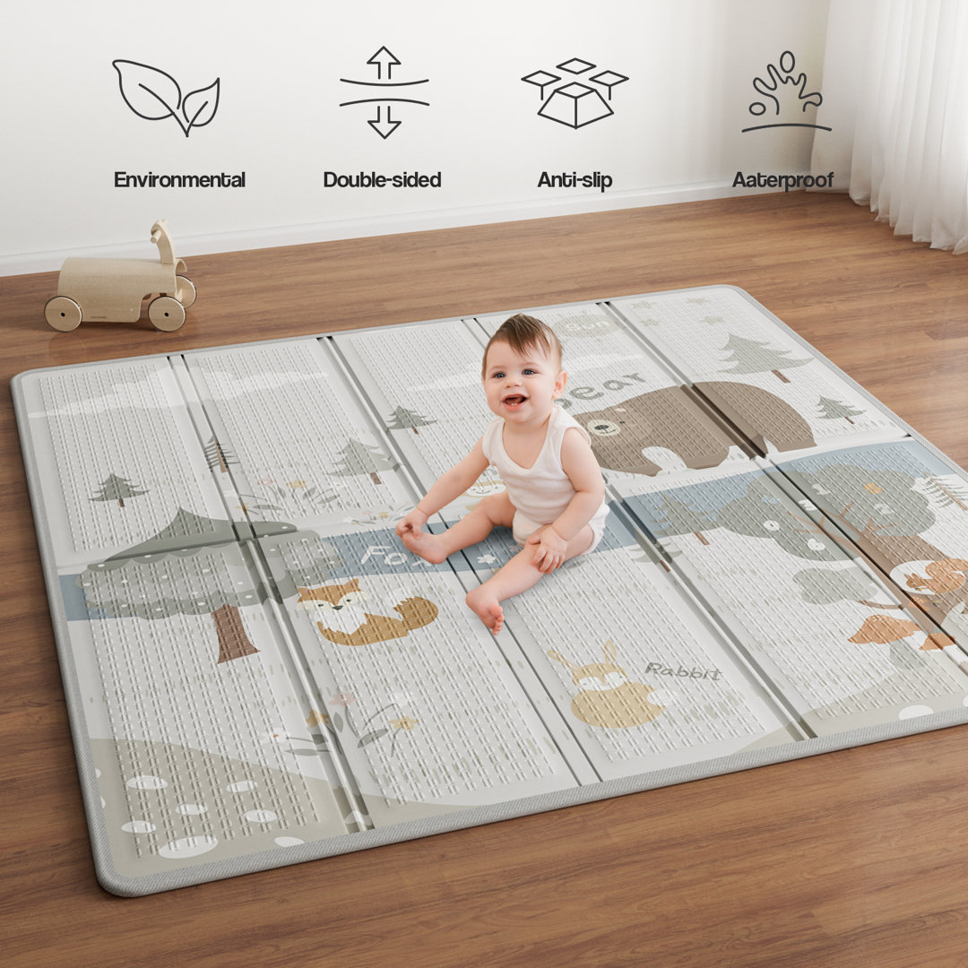 Baby Play Mat, 59"x59" Foldable & Reversable Play Mat, 0.4" Thick Waterproof Foam Play Mat Pkinoicy