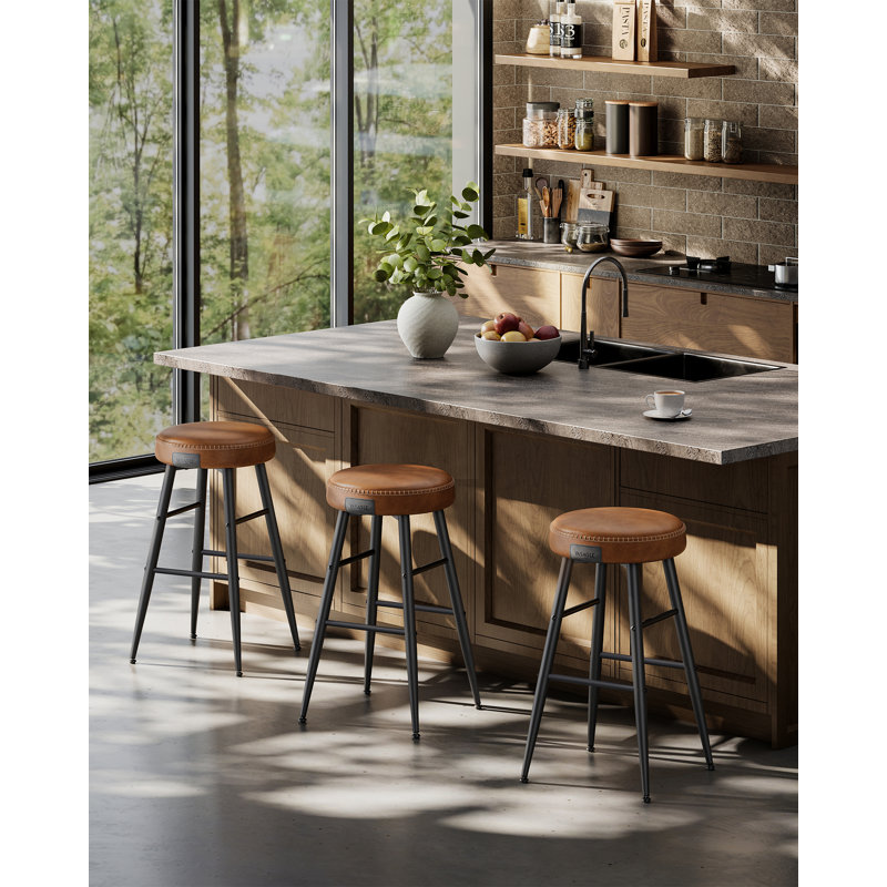 Ide Upholstered Counter Stool with Metal Frame, Caramel Brown, 63cm