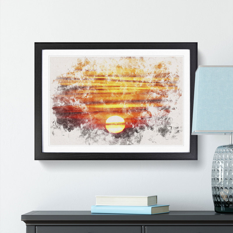 Orange Sunset - Picture Frame Painting Print, 62cm H x 87cm W x 2cm D, Black Framed