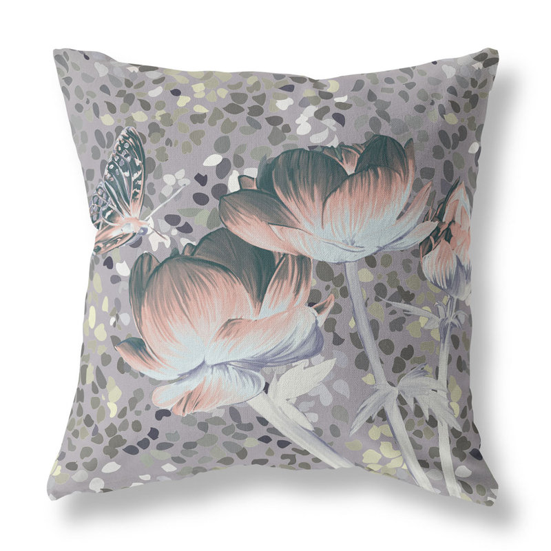 Coussin décoratif intérieur floral 26 "X 26" Indigo, Motif floral rose