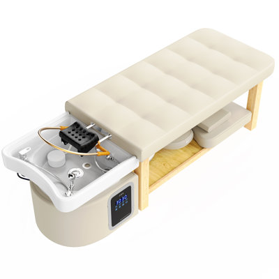 82" Stationary Head Spa Massage Table, Hair Washing Massage Bed with Water Cycle & Fumigation Salon Equipment for Beauty Head Spa Physical Therapy Massage, Stainless Steel Gold Color-Plated Frame, PU Leather