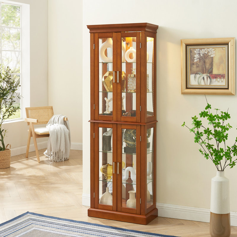 Cabinet Lighted Diapaly Cabinet With Adjustable Shelves And Mirrored Back Panel, Tempered Glass Doors (6 Tier), (E26 Light Bulb Not Included)