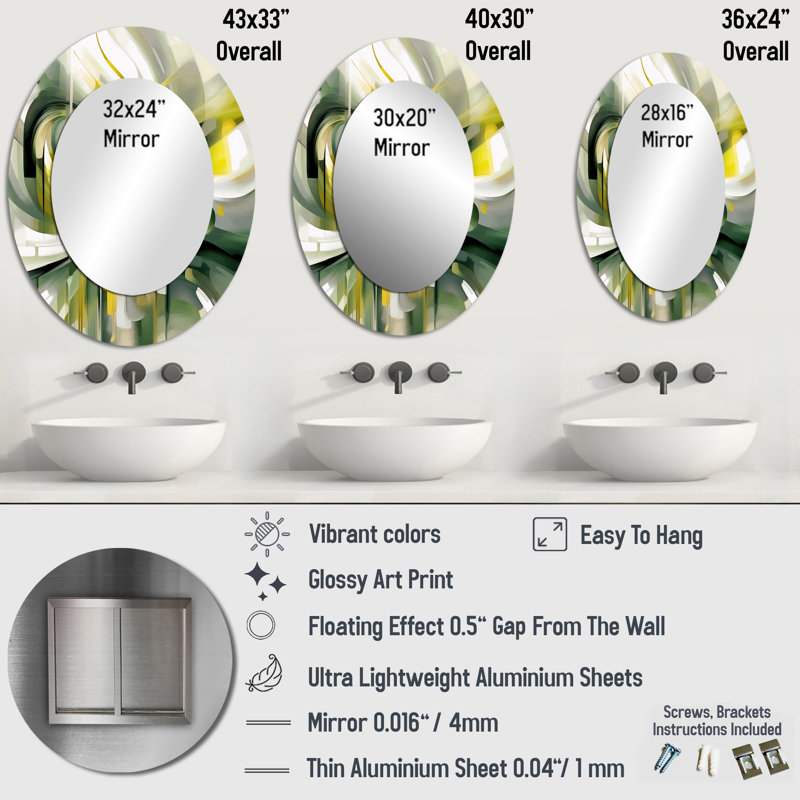 Dynamic Waveforms II - Miroir mural vert traditionnel, H 40 po x l 30 po