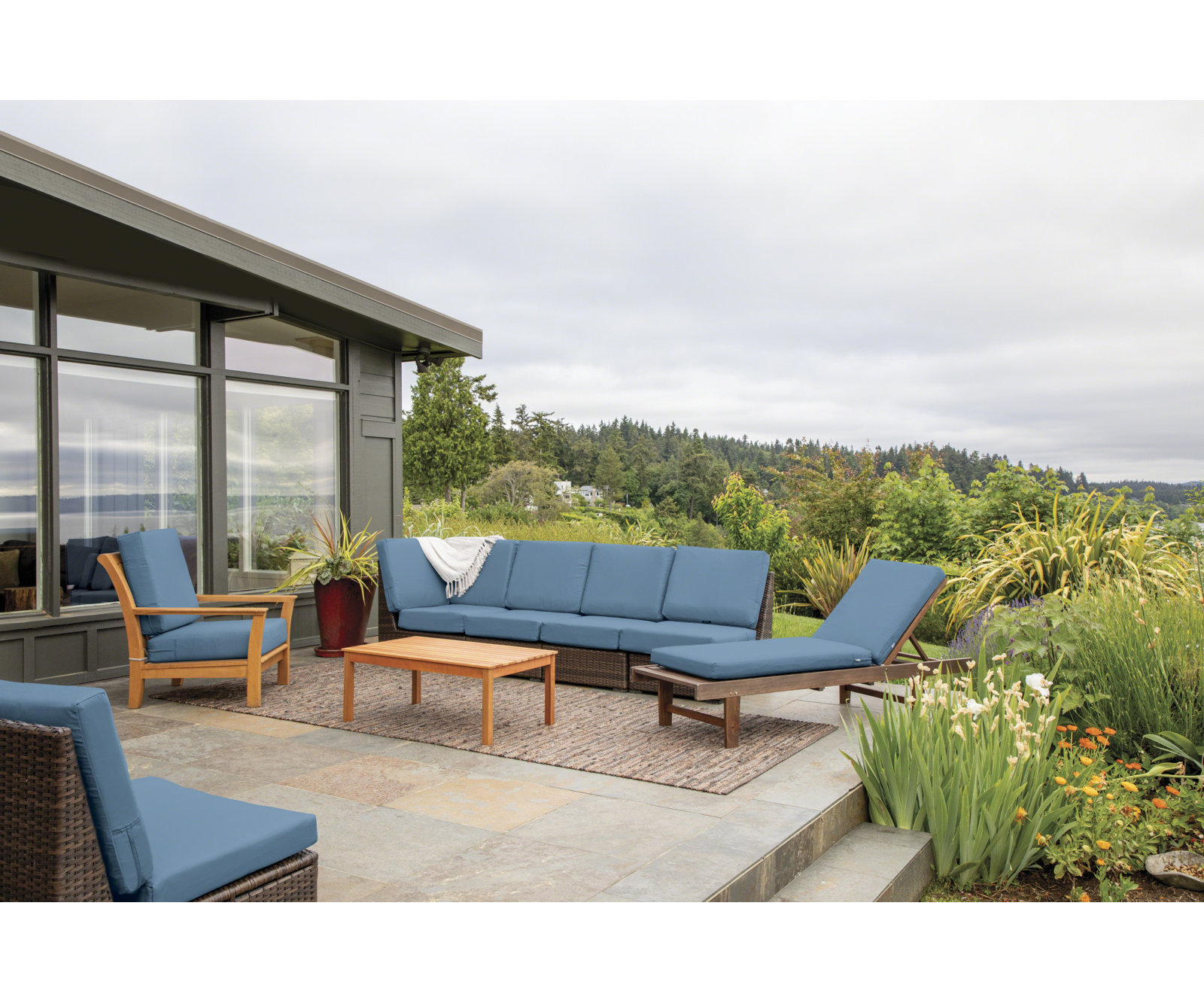 Outdoor Cushion, 48" W x 18" D, Empire Blue Velvet