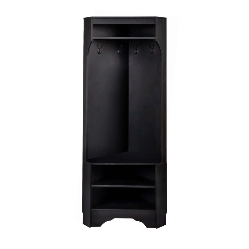Minimalist Corner Hall Tree With Shoe Bench,Versatile Entryway Coat Rack With 4 Hooks,Corner Cabinet With Adjustable Shelf For Hallway,Living Room