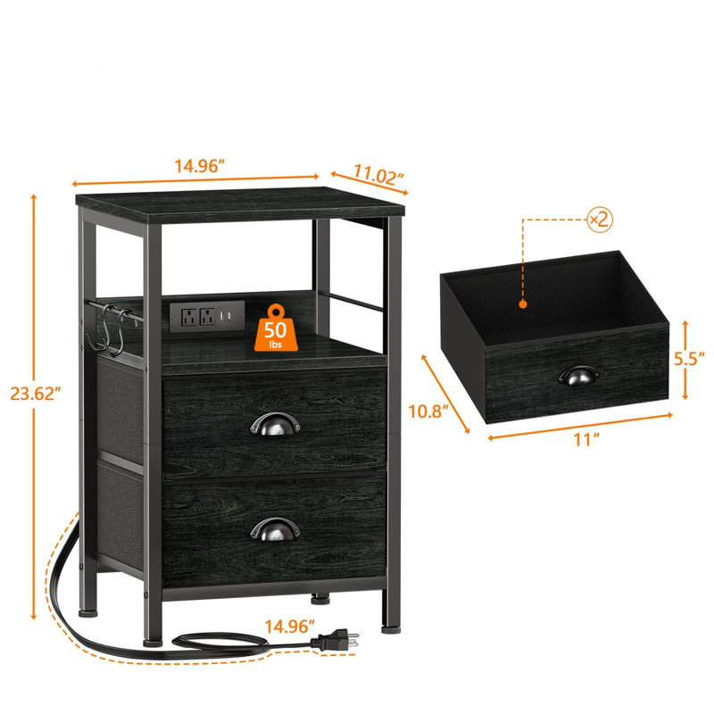 Table de chevet avec station de charge, tables de bout de table d'appoint