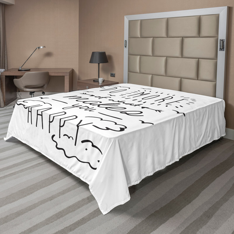 Drap plat Ambesonne Saying Top Position Attitude positive noir et blanc, Drap plat pour taille de lit très grand californi