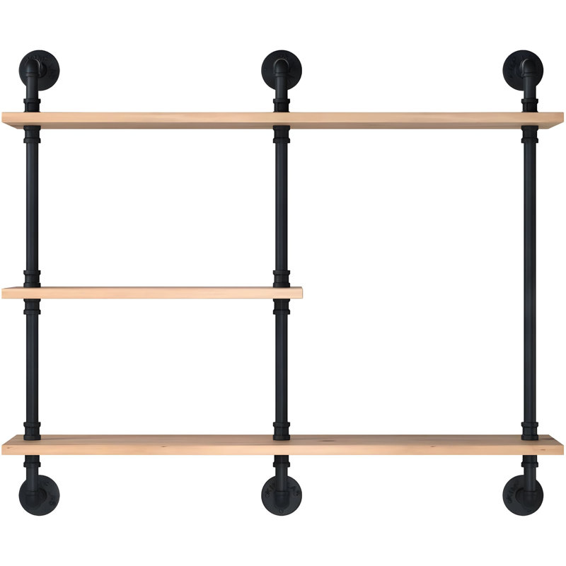 Industrial Pipe Shelf, 43.3In Heavy Duty 3-Tier Rustic Wall Mounted Bookshelf For Study, Kitchen, Living Room, And More