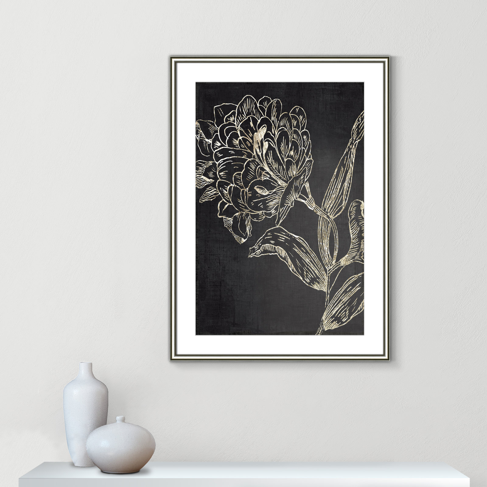 Clarendon "Golden Flower Folklore II" Print, 36.75" H x 26.75" W, Silver