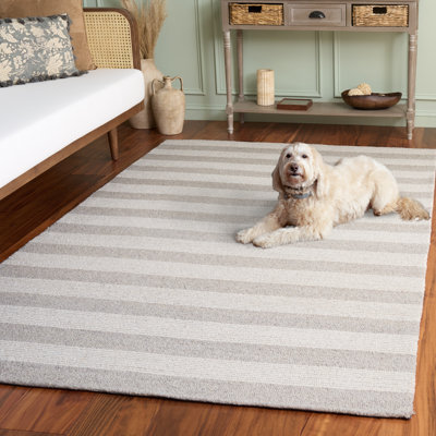 Laine de pin touffetée à la main 801 Coton Tapis rayé en latex beige / ivoire