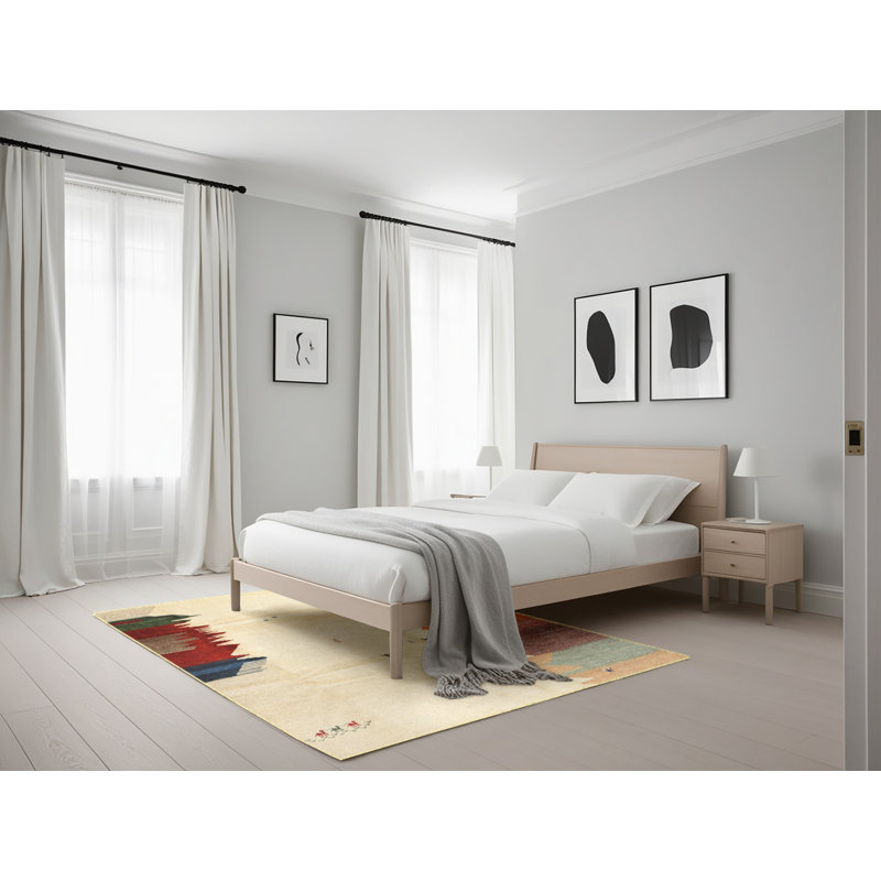 Tapis de zone rouge/jaune/gris contemporaine, Rectangle 5 pi x 7 pi