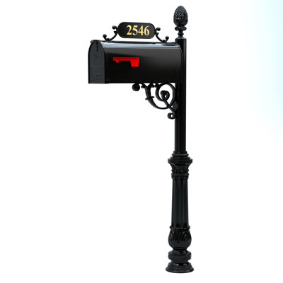 Charleston Post Mounted Mailbox with Personalized Number Plate