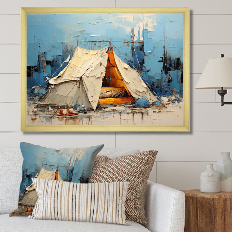 «Camping Tent Outdoor Adventure I», reproduction sur toile, H 24 po x l 32 po x P 1 po, Cadre doré simple