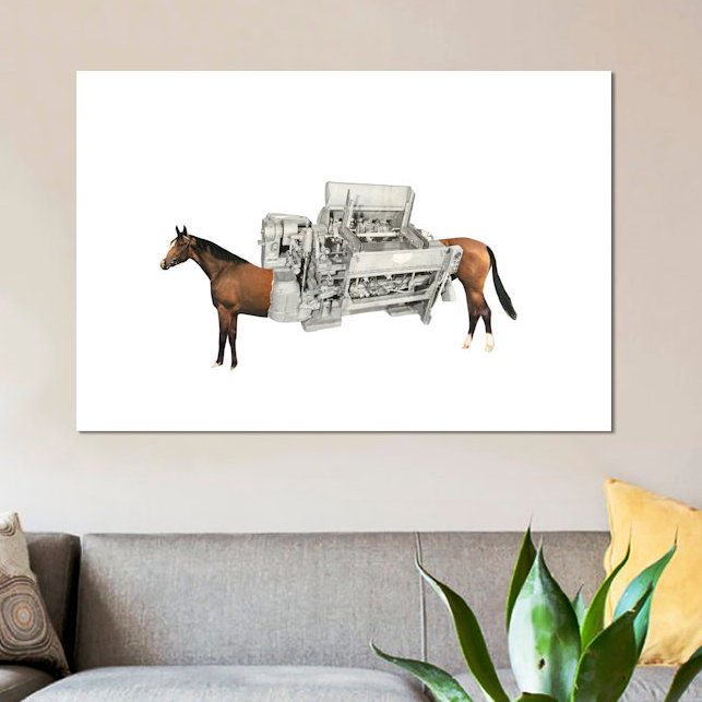 «Horsepower», impression sur toile, H 18 po x l 26 po x P 1,5 po, Papier beaux-arts encadré noir, Pas de tapis