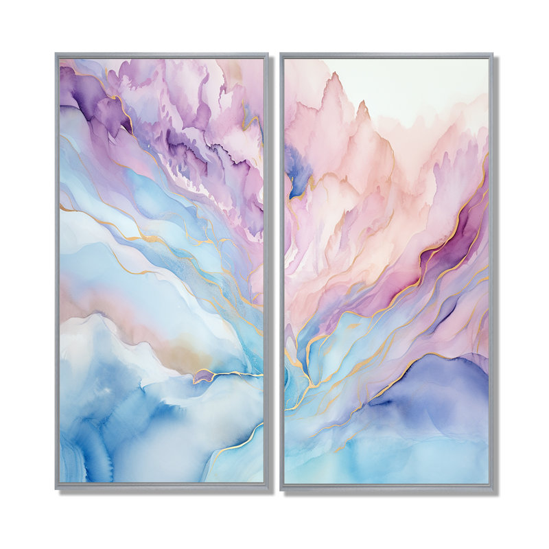 Rose et bleu lever de soleil glacier - décoration murale moderne bleue, H 20 po x l 24 po, Impression encadrée flottante