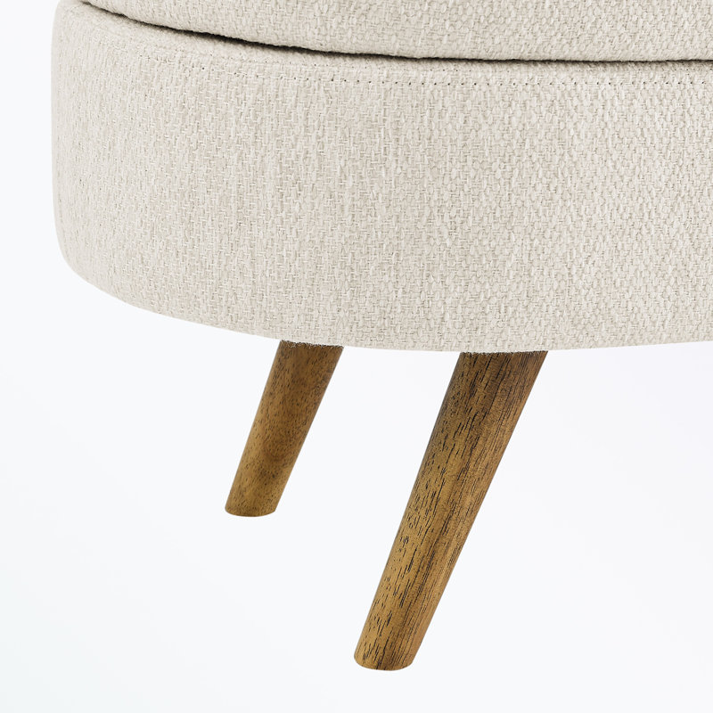Caisyn Linen Upholstered Storage Bench, Beige, Walnut
