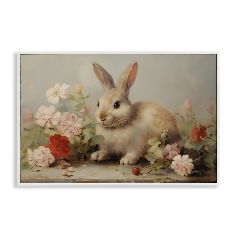 Lapin de Pâques avec paquets de fleurs, estampe numérique, conception par Arlington Prints, H 12 po x l 18 po