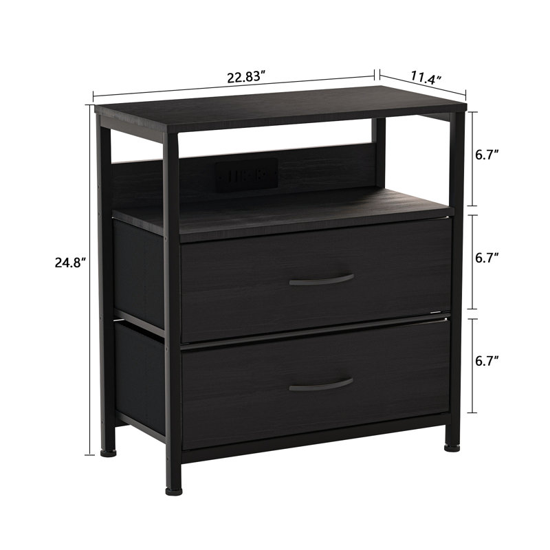 Kaderius 2 - Drawer End Table and Built-In Outlets, Black