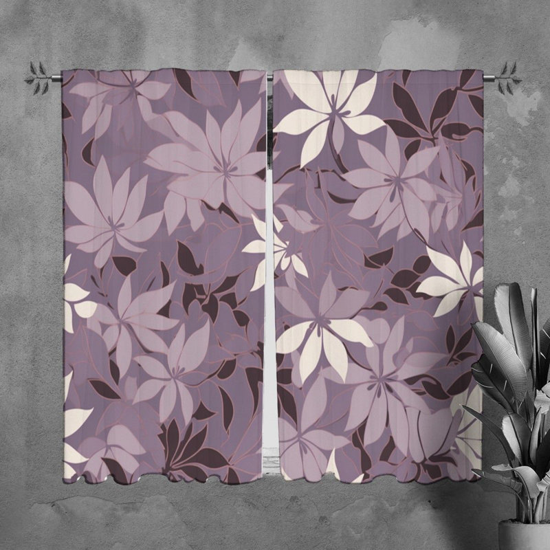 Motif floral de rideaux de fenêtre gris - 6044, L 20 po x L 82 po