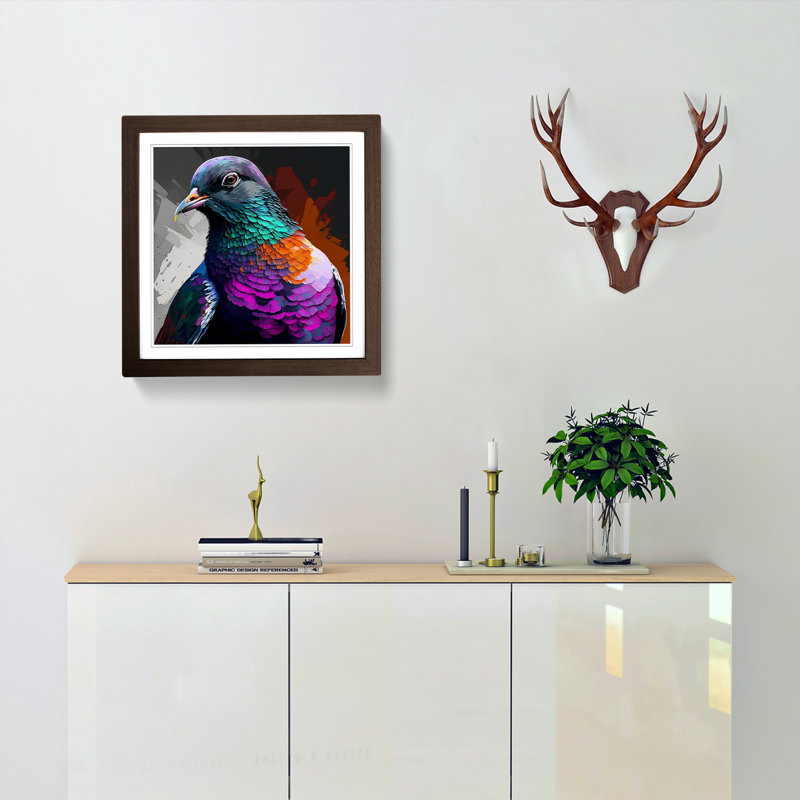 Pigeon Pop - Single Picture Frame Print on Wood, Walnut