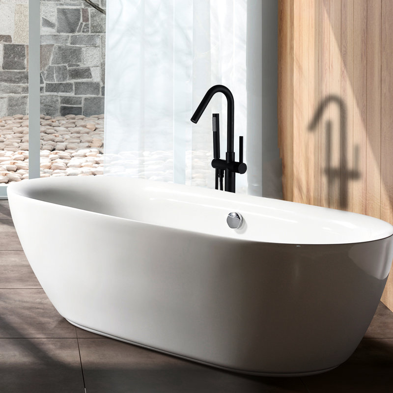 Matt Black Freestanding Bathtub Faucet With Hand Shower - Metal, Structure 44.7 In. Depth, 8.17 Width, 6.95 Height Full Spray Bathroom Renovation Project Initiative