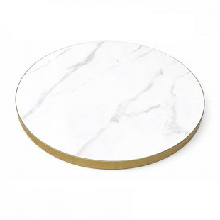 Plateau de table rond en pierre frittée de 30 po avec bord en métal pour le café, le restaurant et les petits espaces (plateau de table seulement)