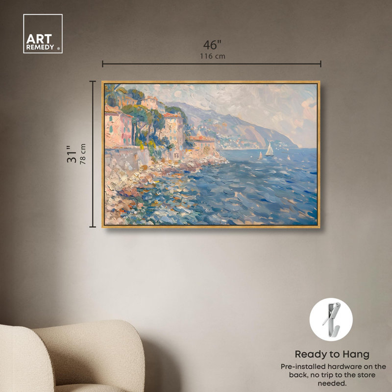 Art Remedy Classic Landscape Canvas   Riviera View, 31'' H x 46'' W, Gold Floater Framed