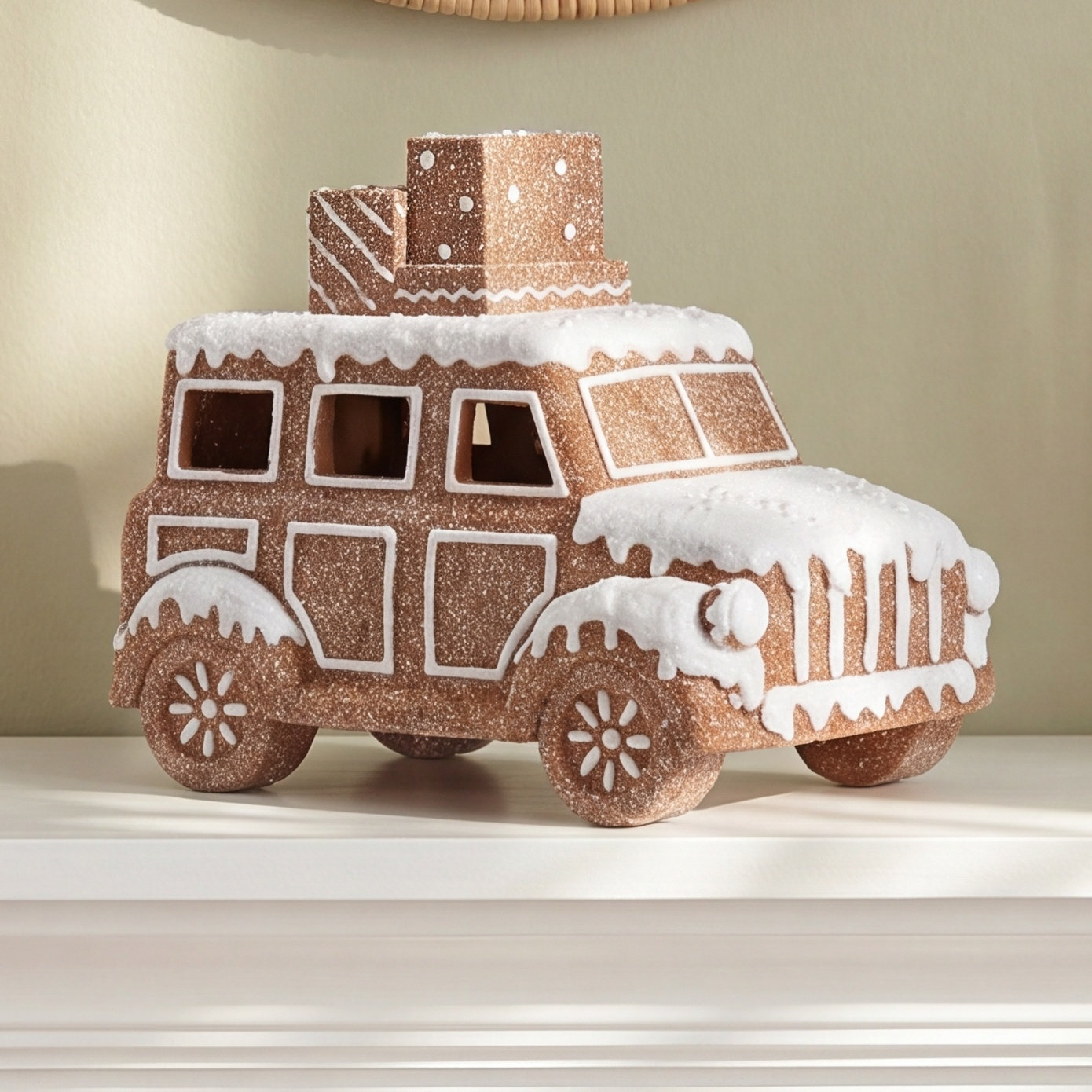 Lighted Gingerbread Car Figurine
