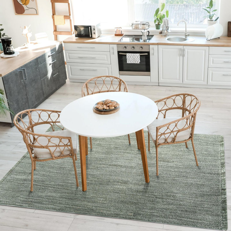Textured Fringed Area Rug, Rectangle 6' x 9', Green