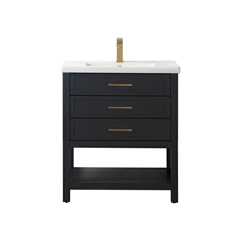 Meuble-lavabo simple 30 po avec plateau en céramique Stratford, Chêne noir / or brossé