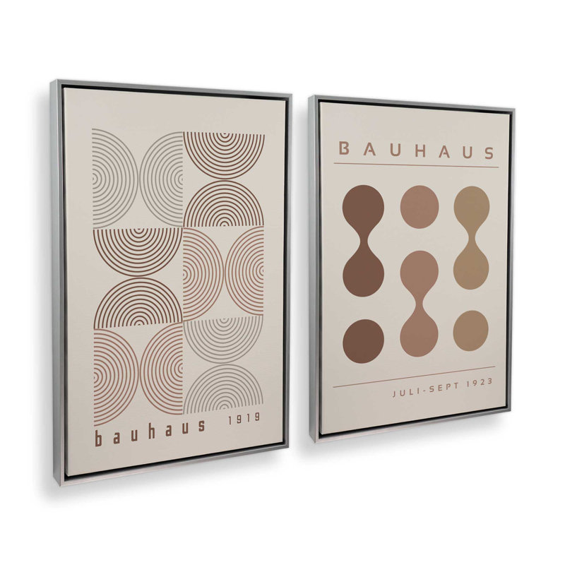 Bauhaus Flow and Composition en brun I, ensemble de 2, H 13 po x l 18 po, Cadre flottant en chrome poli