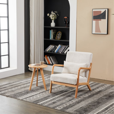 Ensemble de chaise d'appoint et de table basse de style Mid-Century moderne, style luxueux rétro, chaise de loisir (beige) et table basse (bois naturel), convient aux salons et aux chambres à coucher