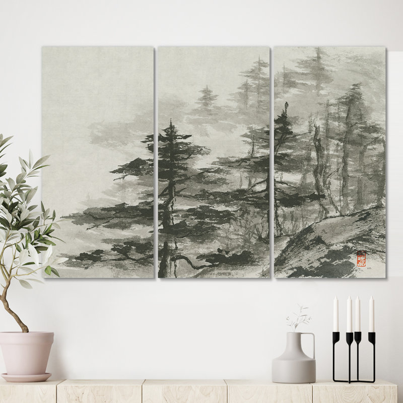 Paysage, forêt asiatique, peinture sur plusieurs pièces - Forêt asiatique, H 40 po x l 60 po x P 1 po