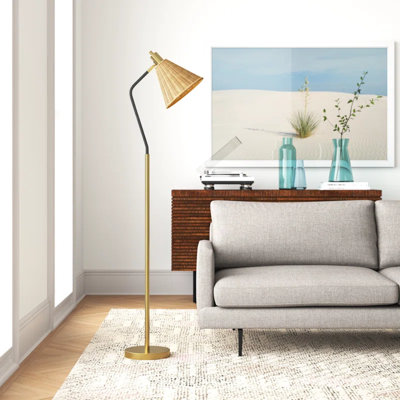 Lampe sur pied 25 cm L x 25 cm P x 157 cm H, design en fer tressé doré