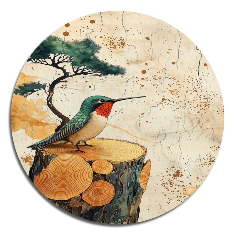 Abstrait colibri en bois Grace I - impression d'art moderne en métal vert, 16" H x 16" W