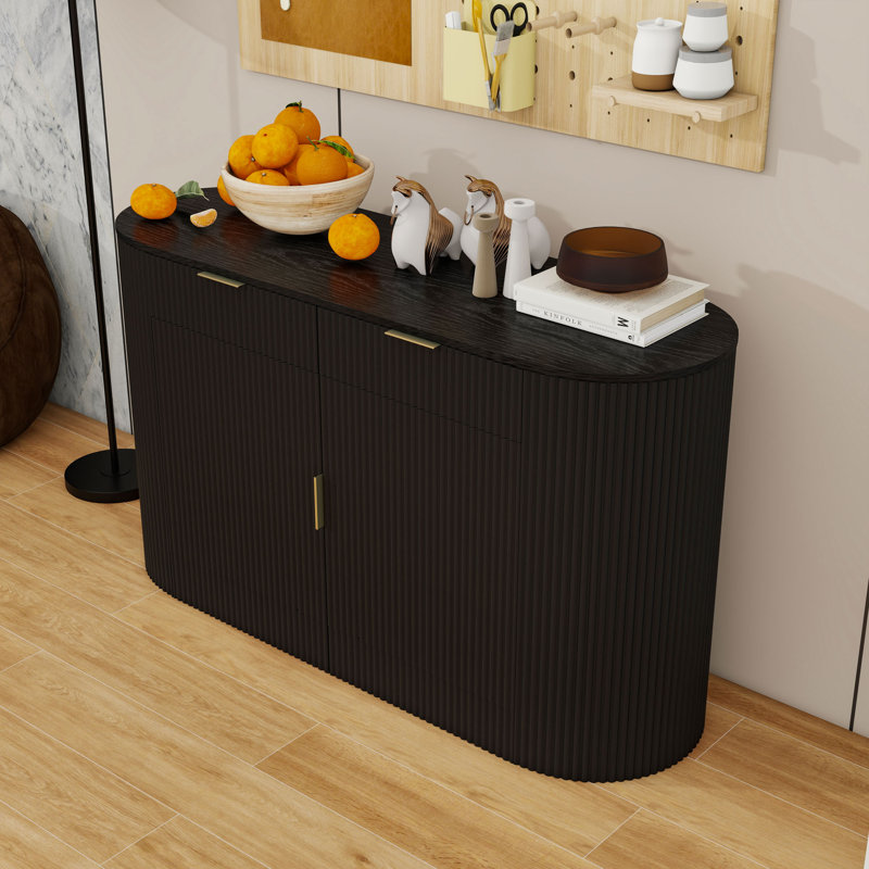 Wooden Sideboard with Storage Shelves and Drawers, Black