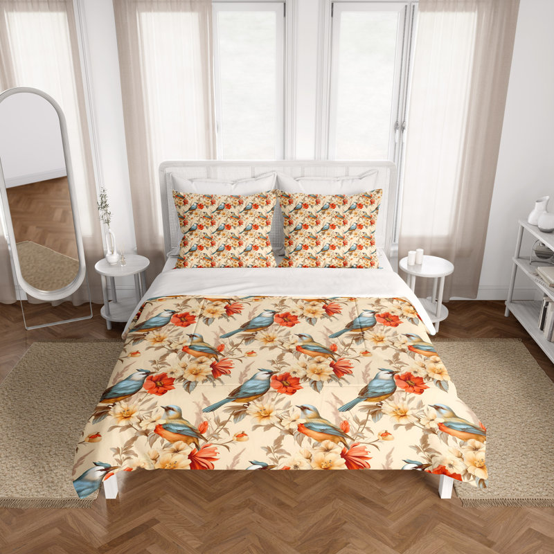 Floral Duvet Cover, King Duvet Cover + 2 King Shams